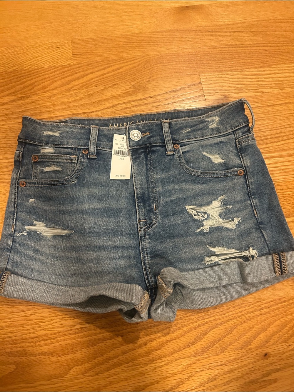 American Eagle Outfitters Distressed Blue Denim Shorts New with Tags—Size 8